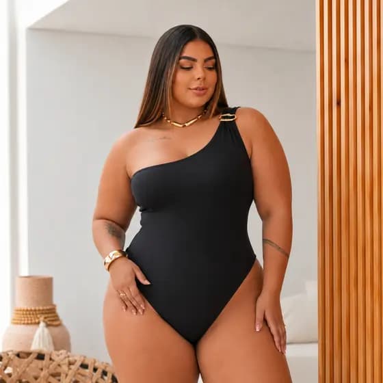 Kit Body Feminino Um Ombro Plus Size com Fivela em Suplex Romantic
