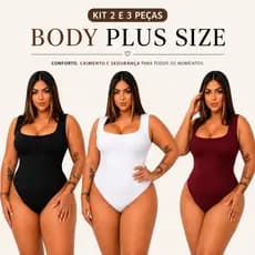 Kit Body Feminino Regata Decote Quadrado Plus Size em Suplex Romantic Premium Tamanho GG ao G3