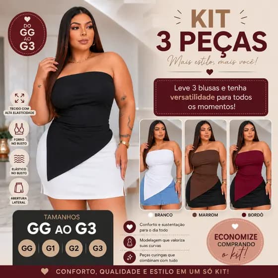 Kit Blusas Femininas Tomara que Caia Assimétrica Fluity Plus Size Tamanho GG ao G3