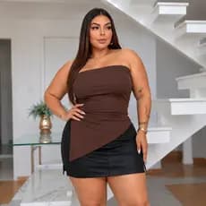 Blusa Feminina Tomara que Caia Assimétrica Feminina Fluity Plus Size