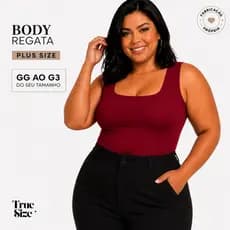 Body Feminino Plus Size Regata com Forro no Busto GG G1 G2 G3 | True Size