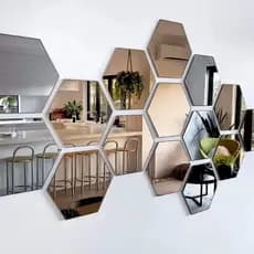 Kit 12 Acrilico Espelhado Para Decoração de Quarto Sala Hexágonos Adesivo de parede geométrico P e G