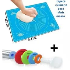 Tapete de silicone culinario 50x40 cm + Rolo De Massa Ajustável Em Aço Inox - Disco Nivelador - 35cm