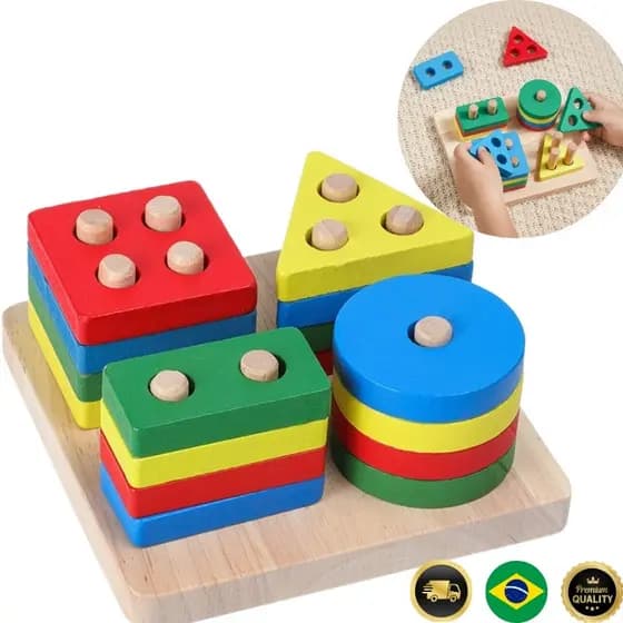 Brinquedo Educativo em Madeira Prancha de Seleção | Encaixe de Formas Geométricas | Coordenação Motora Infantil