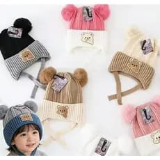 Gorro/Touca Para Criança com pompom Amarrar liso Forrada Por Dentro para o inverno menino e menina moda novo