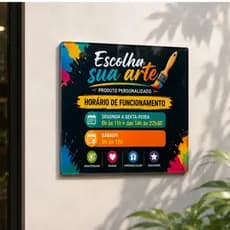 Placa Horário de Funcionamento Personalizada Acrílico 20x20 30x30 com Logo