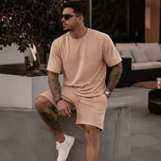 Conjunto Camiseta + Short Texturizado Casual Básica Texturizada Malha Premium