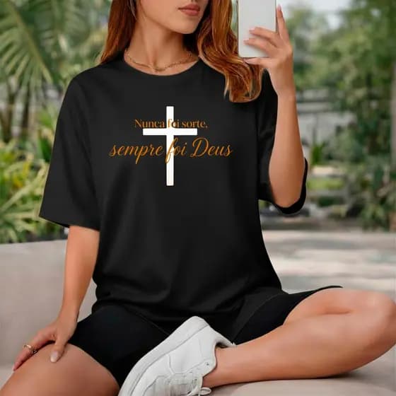 T-Shirt Feminina Gospel Cruz Frase Motivacional Algodão