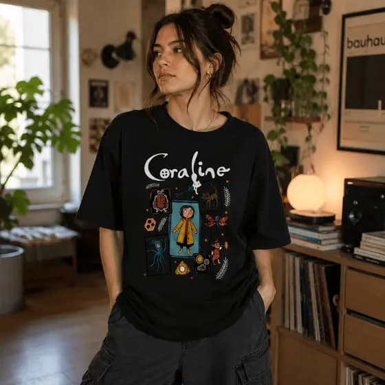 Camiseta Estampada Coraline Feminina Manga Curta Algodão Premium Casual Moda Feminina