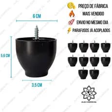 Kit 10 Pés Sapata Pezinho Sofá Cama Rack 5,6cm - Instalação Rápida Rosca Pronta
