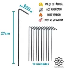 Kit 10 Estacas Espeques 27cm para Solo Duro e Terra - Aço Maciço
