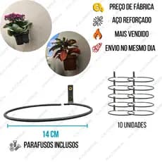 Suporte Argola Parede 14cm Vaso Planta Jardim Vertical - Kit Instalação Fácil