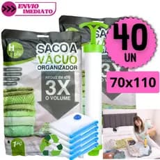 Jogo 40 Sacos Organizador a Vácuo 70X110 Bomba Manual Compacto Reutilizável Impermeável Viagem