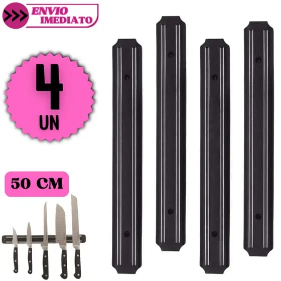 Kit 4 Barra Magnética 50cm Porta Facas Parede Cozinha Profissional Organizador Utensílios