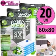 Jogo 20 Sacos Organizadores a Vácuo 60x80 Bomba Ideal Roupas Viagem Guarda-Roupas