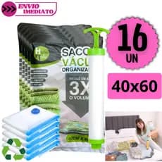 Jogo 16 Sacos a Vácuo Organizadores 40x60 Reduz Volume de Roupas Viagem Bomba Sucção
