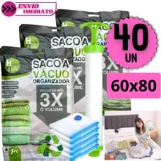 Jogo 40 Sacos Organizadores a Vácuo 60x80 Bomba Ideal Roupas Viagem Guarda-Roupas