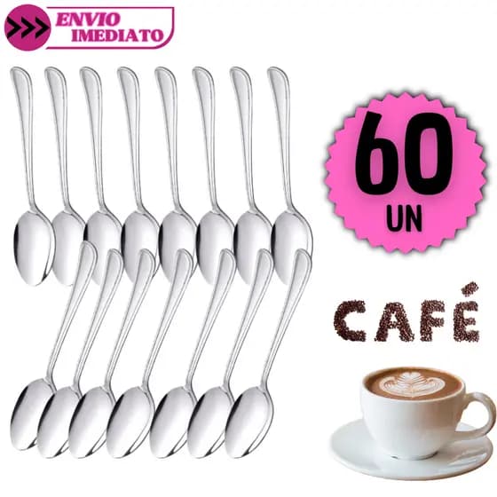 Kit 60 Colheres de Café Pequenas em Aço Inox Duráveis Elegantes Chá Resistentes