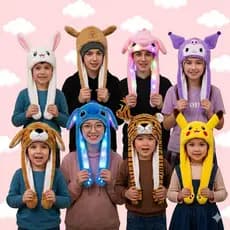TOUCA GORRO DE PELÚCIA CAPIVARA e COELHO  TIGRE URSO LED LEVANTA ORELHAS