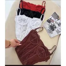 Cropd Corset feminino Alça fina com renda
