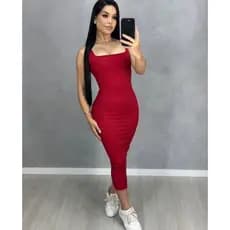 vestido midi Decote Quadrado