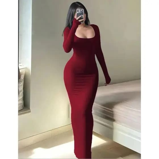 Vestido Longo Feminino Casual Com passador de dedo Estilo Luvinha fenda Na parte Traseira