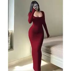 Vestido Longo Feminino Casual Com passador de dedo Estilo Luvinha fenda Na parte Traseira