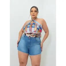 Shorts Feminino Jeans com Strass Plus sise Short intermediario com Brilho 100% Jeans
