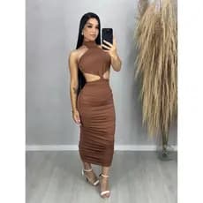 Vestido Midi Casual Alegante costas nua drapeado lavanta BumBum
