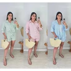 Conjunto Social Listrado Conjunto Camisa listrada e short conjunto social casual elegante casual