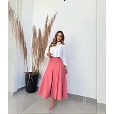 saia luxo alfaiataria  sensorial , saia midi sintura alta com bolsos saia Luxo tem código