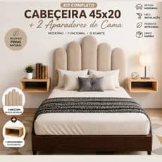 Cabeceira Estofada Modular 45x20 + 2 Aparadores Flutuantes em Madeira Pinus Quarto Moderno KIT