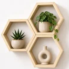 Kit 3 Nichos Colmeia Hexágono - Produto Sustentável em Madeira de Pinus, Artesanal PREMIUM EXCLUSIVO