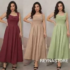 Vestido Mídi Longo Elegante Festa Casual Alça Grossa ( linho Milano Milange)
