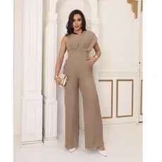 Macacao femenino Longo Pantalona Elegante luxo drapeado no ombro