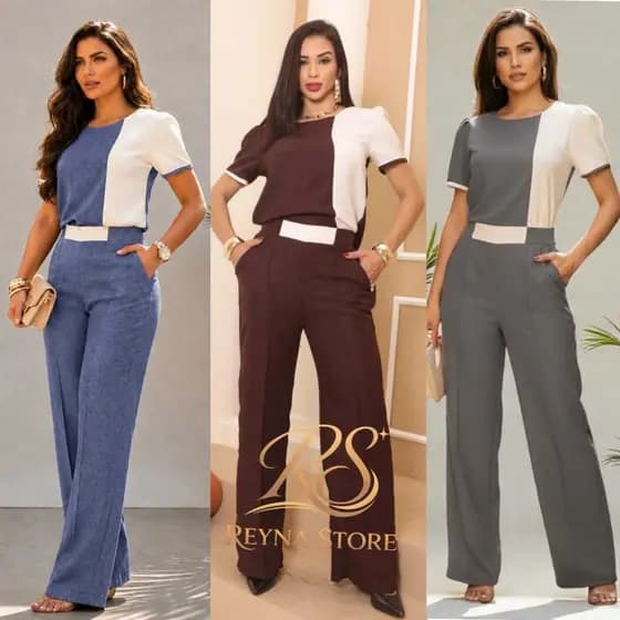 Conjunto Feminino  Elegante Luxo Calça e Blusa no tecido (linho milano melange) Macio, confortável
