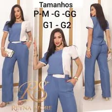 Conjunto Feminino Blusa e Calça Luxo Elegante  tecido Milano Melange leve, macio, para verão