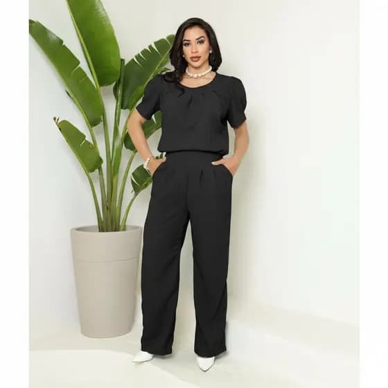 CONJUNTO FEMENINO CASUAL SOFISTICADO COMFORTABLE CALÇA BLUSA (liso )
