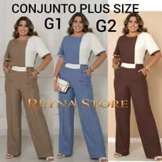 CONJUNTO PLUS SIZE FEMENINO ELEGANTE BLUSA E CALÇA SOFISTICADO FESTA, CASUAL