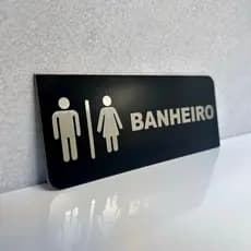 Placa Sinalização Banheiro Wc em ACM Preto para Decoração