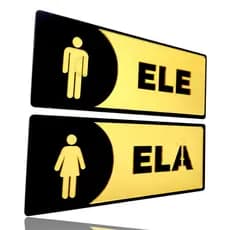 Placa Sinalização Decorativa Banheiro Masculino e Feminino  em Acrílico Espelhado