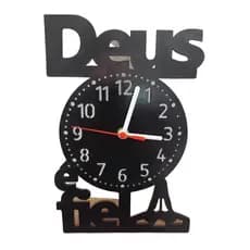 Relógio de Parede Moderno Deus é Fiel MDF Decoração Sala Quarto Cozinha Lazer