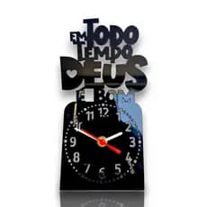 Relógio de Mesa Decorativo Todo Tempo Deus é Bom em Acrílico Espelhado
