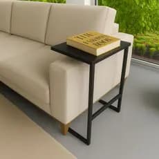 Mesa Lateral Notebook com Pés de Ferro Elegante Mesinha Apoio Sala Sofá Moderna Decoração Pé Dourado