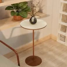 Mesinha lateral Canto  Apoio Redonda Moderna Industrial Base em Aço Cobre Mesa Decorativa sala