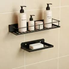 Kit Porta Shampoo e Saboneteira de Parede Organizador Suporte Banheiro Porta Sabonete Acessórios