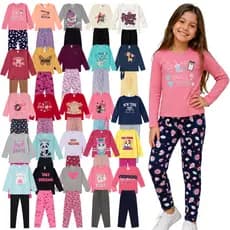 Kit 6 Peças Conjunto Meia Estação Menina do Tamanho 1 a 10 Anos | Blusa + Calça Legging Infantil | Estampas Sortidas