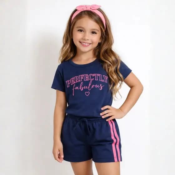 Conjunto Infantil Menina Blogueirinha Cropped + Shorts Conjunto Infantil Menina 10 anos Confortável