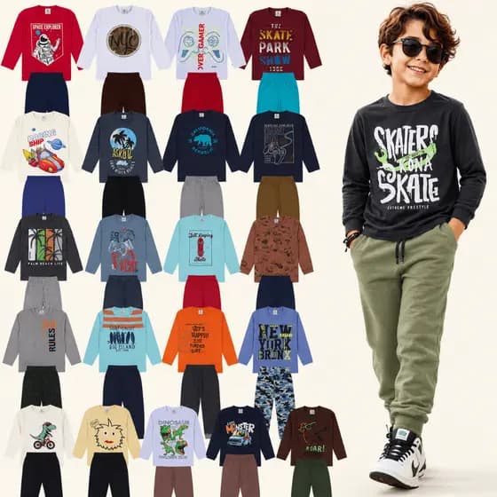 Kit 8 Peças Conjunto Meia Estação Menino do Tamanho 1 a 10 Anos | Blusa + Calça Moletom Infantil - Envio Sortido