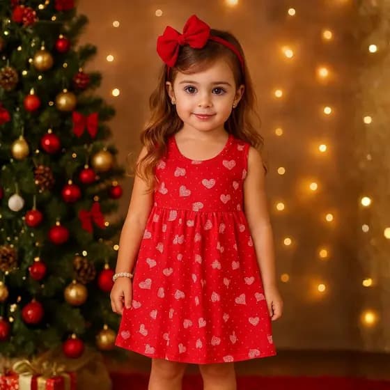 Vestido Infantil Vermelho do 1 ao 10 | Vestido Infantil Menina | Roupa Infantil Feminina | Roupa de Natal Menina
